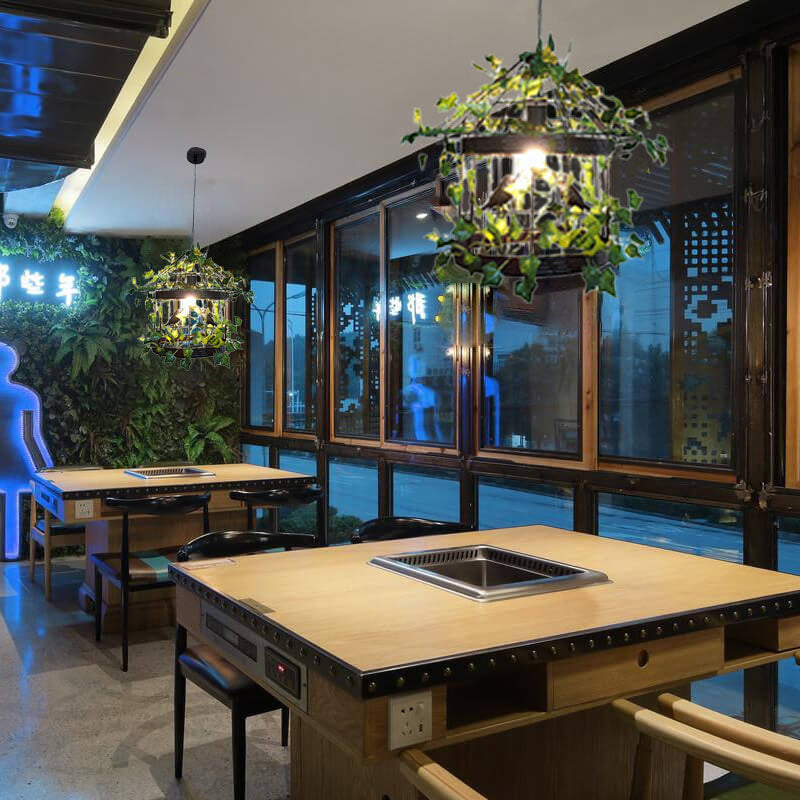 AviNest Retro Hängelampe | Vogelkäfig-Design | Kreative Pflanzen-Optik | 1-flammig | Dekorative Pendelleuchte