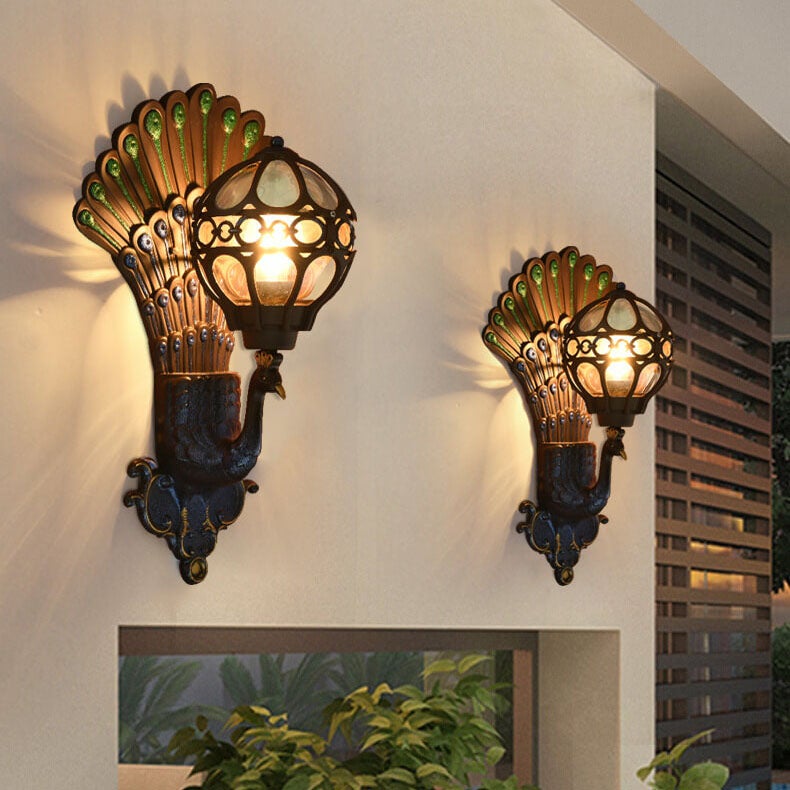 Solario Vintage Outdoor Wandlampe | Europäisches Pfauen-Design | Wetterfest | Hochwertige Außenbeleuchtung