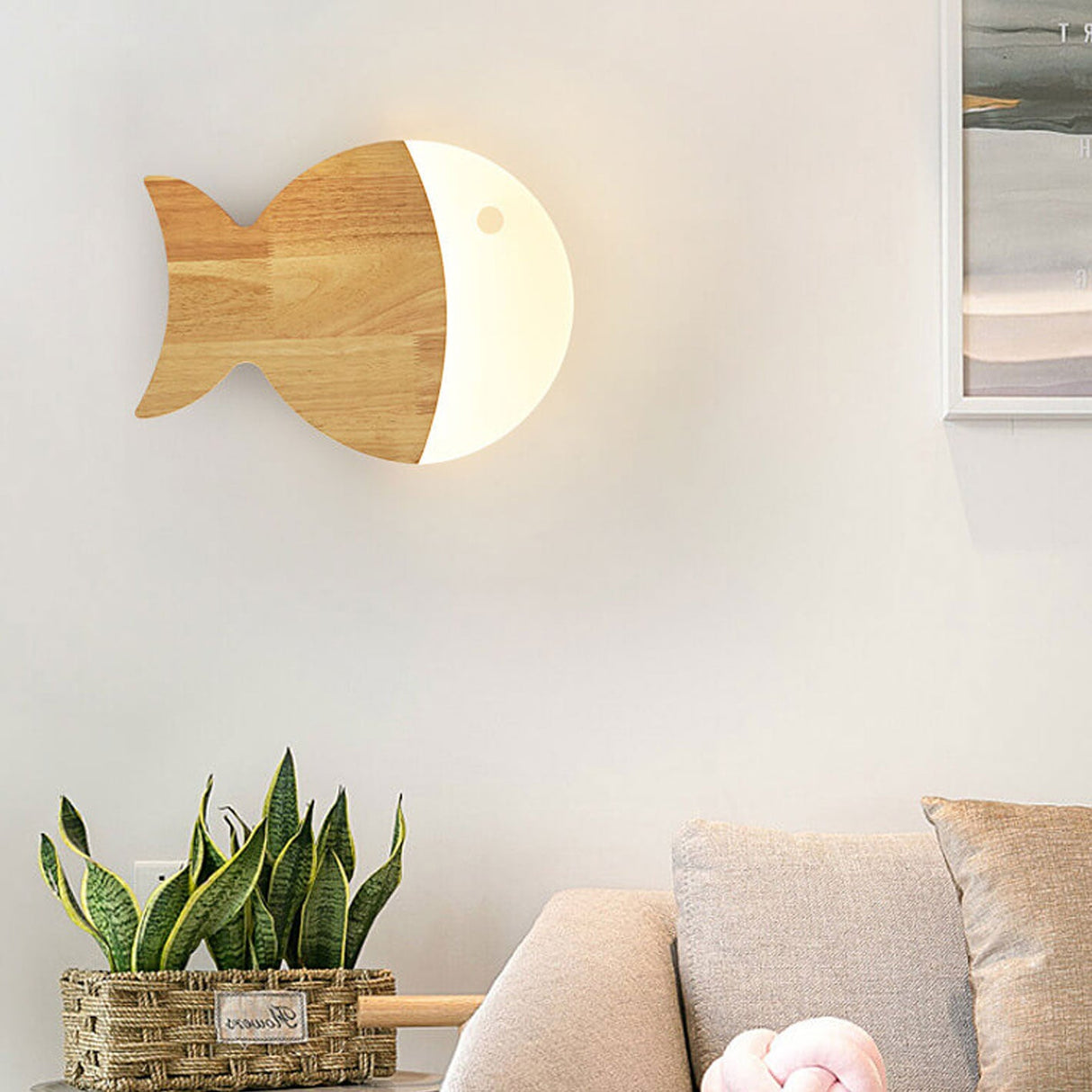 Fynnora Nordic Wandlampe | Eiche & Acryl | Minimalistisches Fisch-Design | LED Beleuchtung