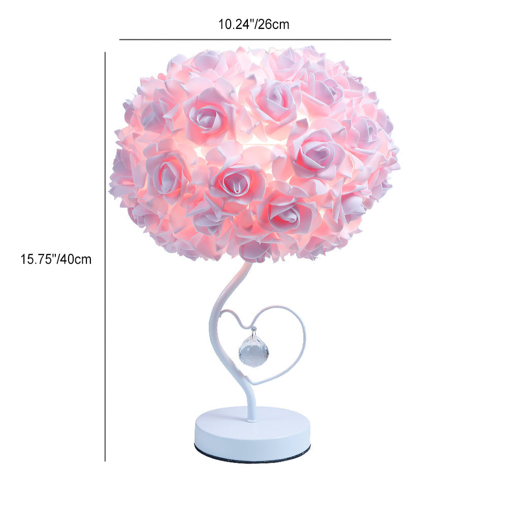 Roseva Art Deco Tischlampe | Stoff-Rosenschirm | Elegante Beleuchtung | Schlafzimmer Dekoration