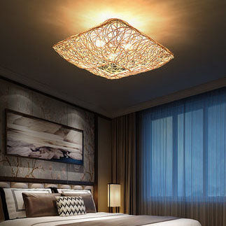 Nestoria Deckenleuchte | Modernes Rattan Nest-Design | Quadratische 3-Licht Flush-Mount Lampe | Elegante Beleuchtung für Wohnräume
