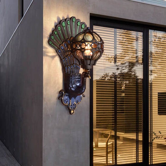 Solario Vintage Outdoor Wandlampe | Europäisches Pfauen-Design | Wetterfest | Hochwertige Außenbeleuchtung
