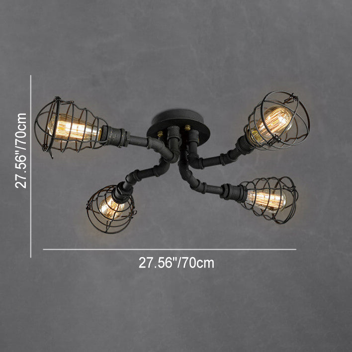 RustiBeam Industrielle Vintage Deckenleuchte | 4/6/8 Lichter | Wasserrohr-Design aus Eisen