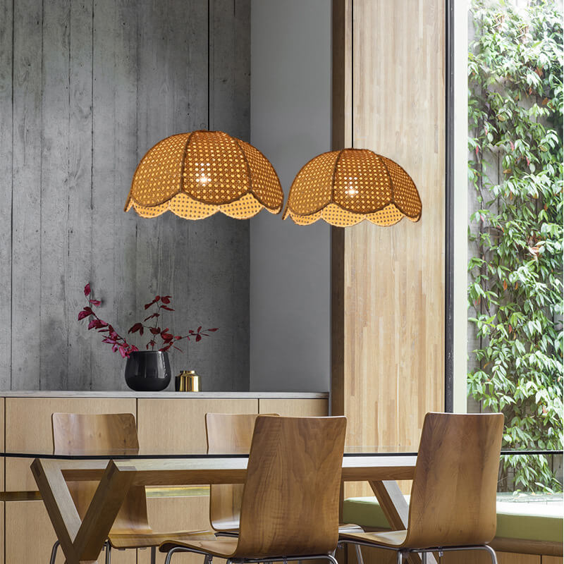 RattanLume Pendelleuchte | Nordisches Rattandesign | 1-Licht Muschelkuppel | Natürliche Eleganz für Ihr Zuhause