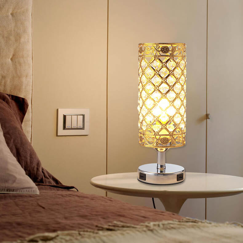 LustraTouch Tischlampe | Zylindrischer Metallschirm | USB-Ladefunktion & Touch-Schalter | Moderne 1-Licht LED Leuchte