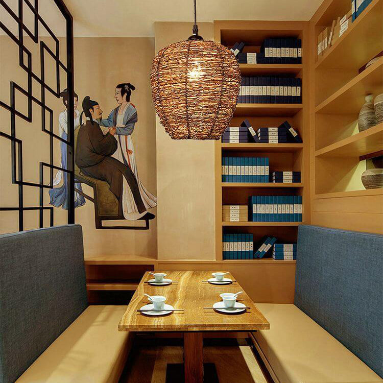 RattanDome Retro Pendelleuchte | Handgewebtes Rattan-Design | 1-Licht | Natürliche Wohnbeleuchtung