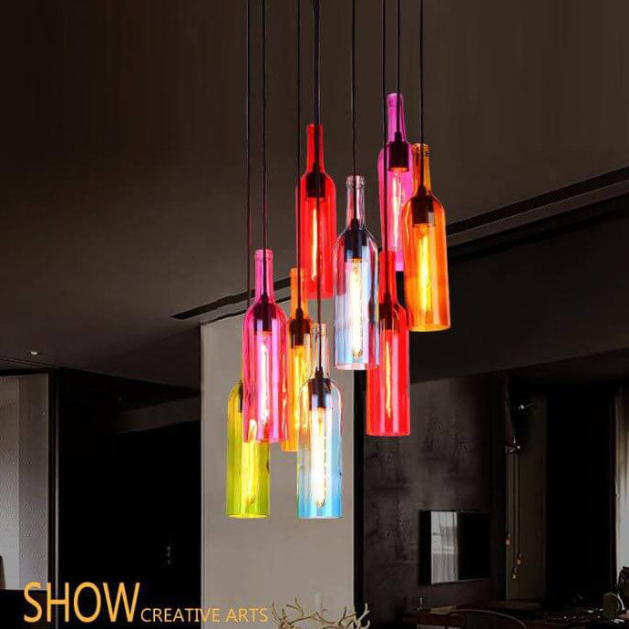 VinoLux Antik Glas Pendelleuchte | Weinflaschen Design | Vintage Beleuchtung für Esszimmer & Küche