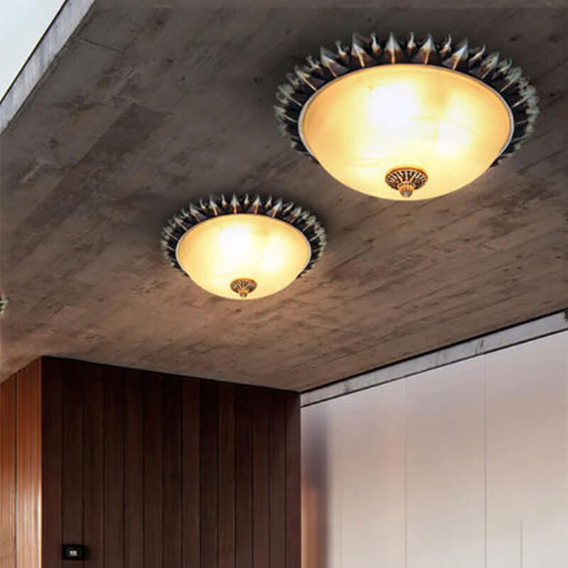 SolaraBowl Deckenleuchte | Vintage Glasschirm im Sonnen-Design | 1/3-Licht Flush-Mount Lampe | Elegante Beleuchtung