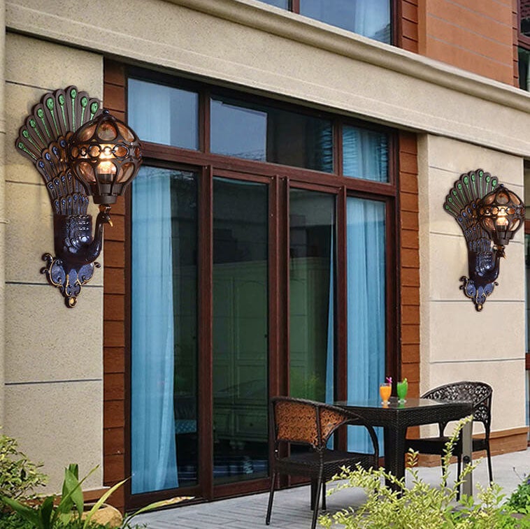 Solario Vintage Outdoor Wandlampe | Europäisches Pfauen-Design | Wetterfest | Hochwertige Außenbeleuchtung