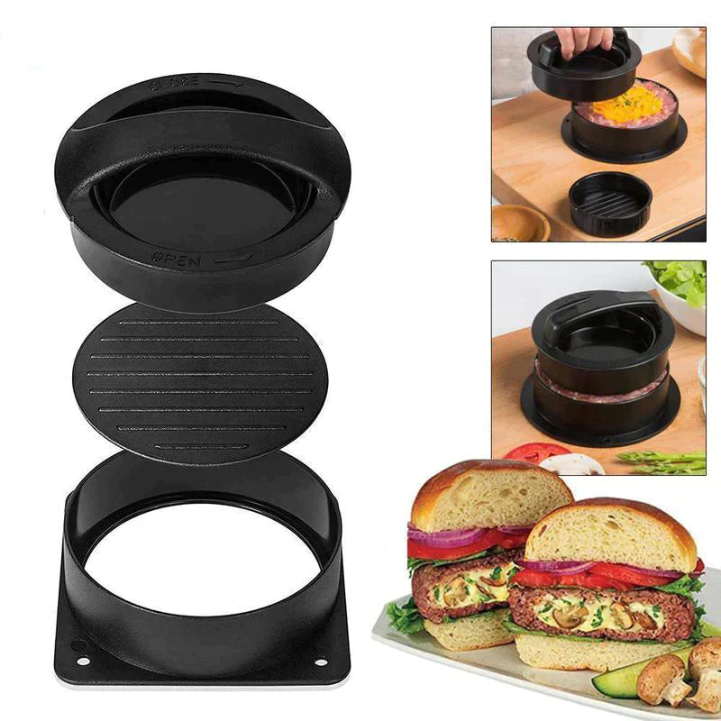 BurgerBuddy 3-in-1 Hamburger Presse | Gefüllte Patty Maker | Perfekt für BBQ & Zuhause | Einfach & Praktisch