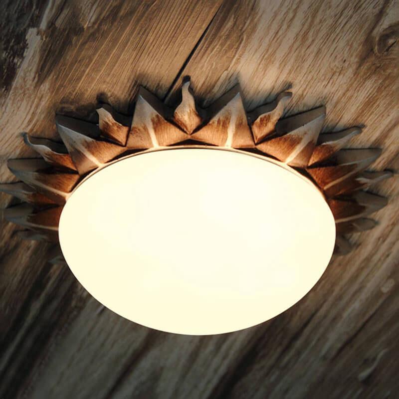 SolaraBowl Deckenleuchte | Vintage Glasschirm im Sonnen-Design | 1/3-Licht Flush-Mount Lampe | Elegante Beleuchtung