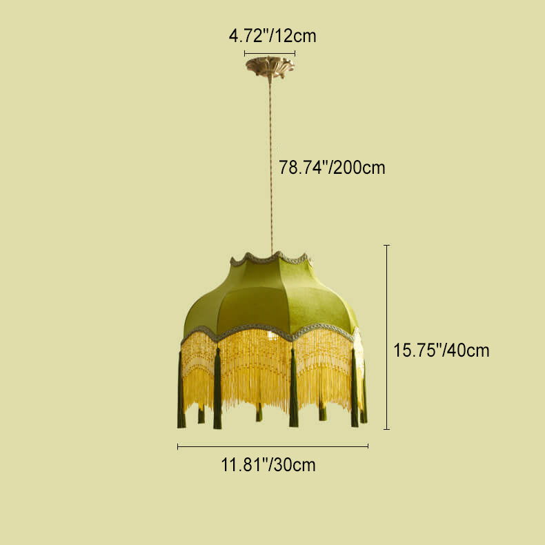 TasselLume Französische Pendelleuchte | Stofflampenschirm mit Fransen | 1-flammig | Vintage Messing-Design für Esszimmer & Wohnzimmer