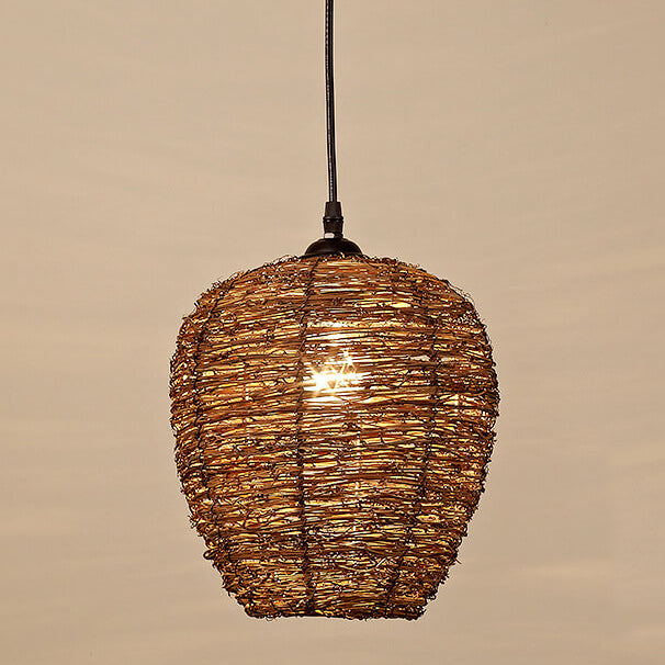 RattanDome Retro Pendelleuchte | Handgewebtes Rattan-Design | 1-Licht | Natürliche Wohnbeleuchtung