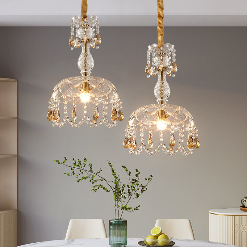 CrystalVive Pendelleuchte | Luxus Kristallkuppel | Moderne 1-Licht Hängelampe | Elegante Beleuchtung für Zuhause