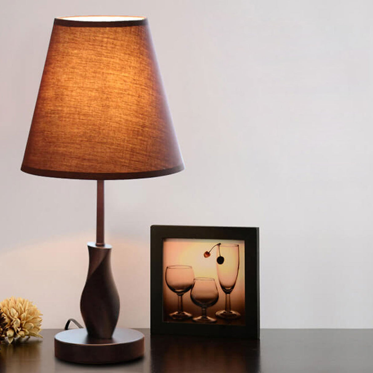 Arvolis Pure Tischlampe | Minimalistisches Design | Massivholz & Stoffschirm | Dekorativ & Modern