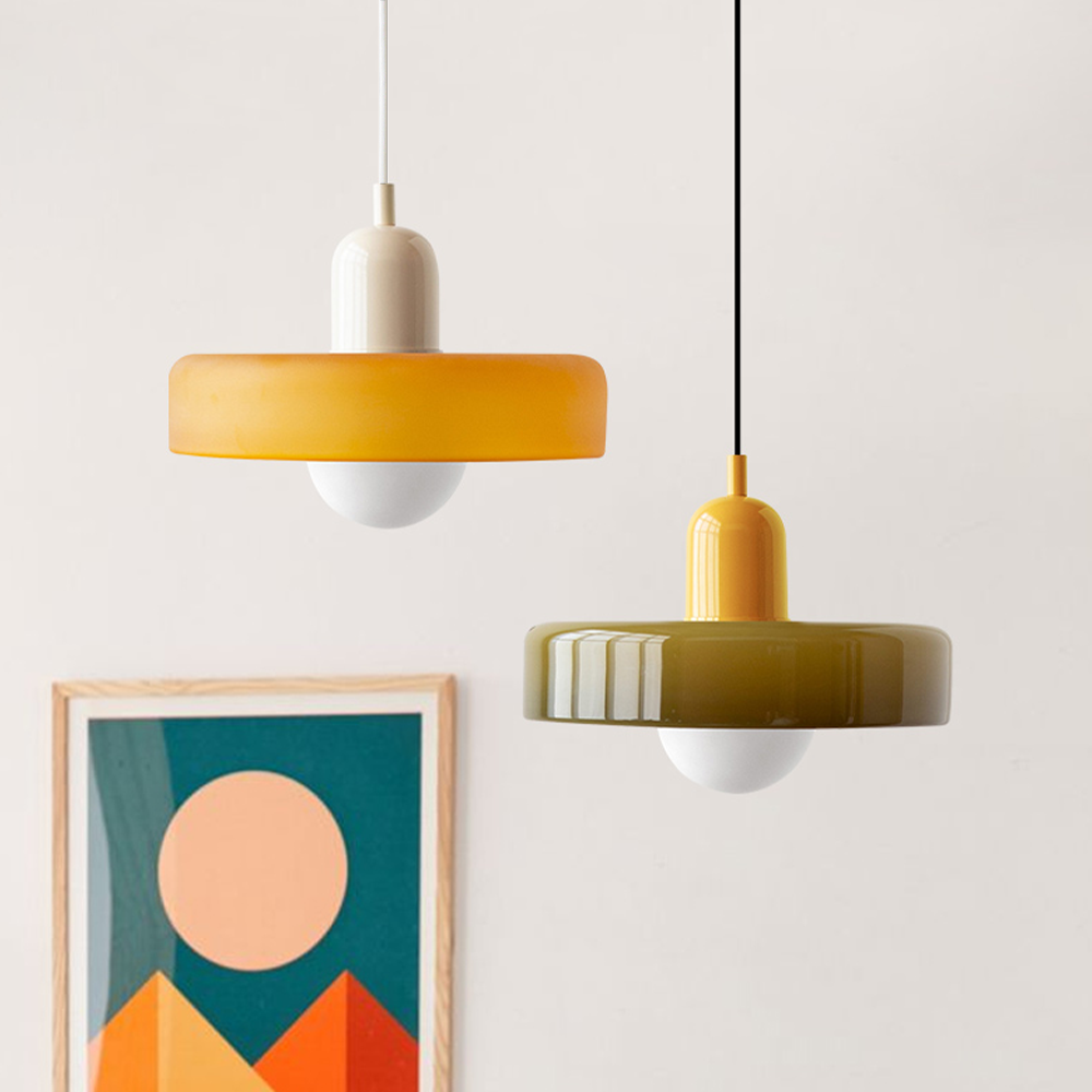 BauArt Pendelleuchte aus farbigem Glas | Elegante Hängeleuchte im Bauhaus-Stil | Designlampe für Wohnzimmer & Esszimmer