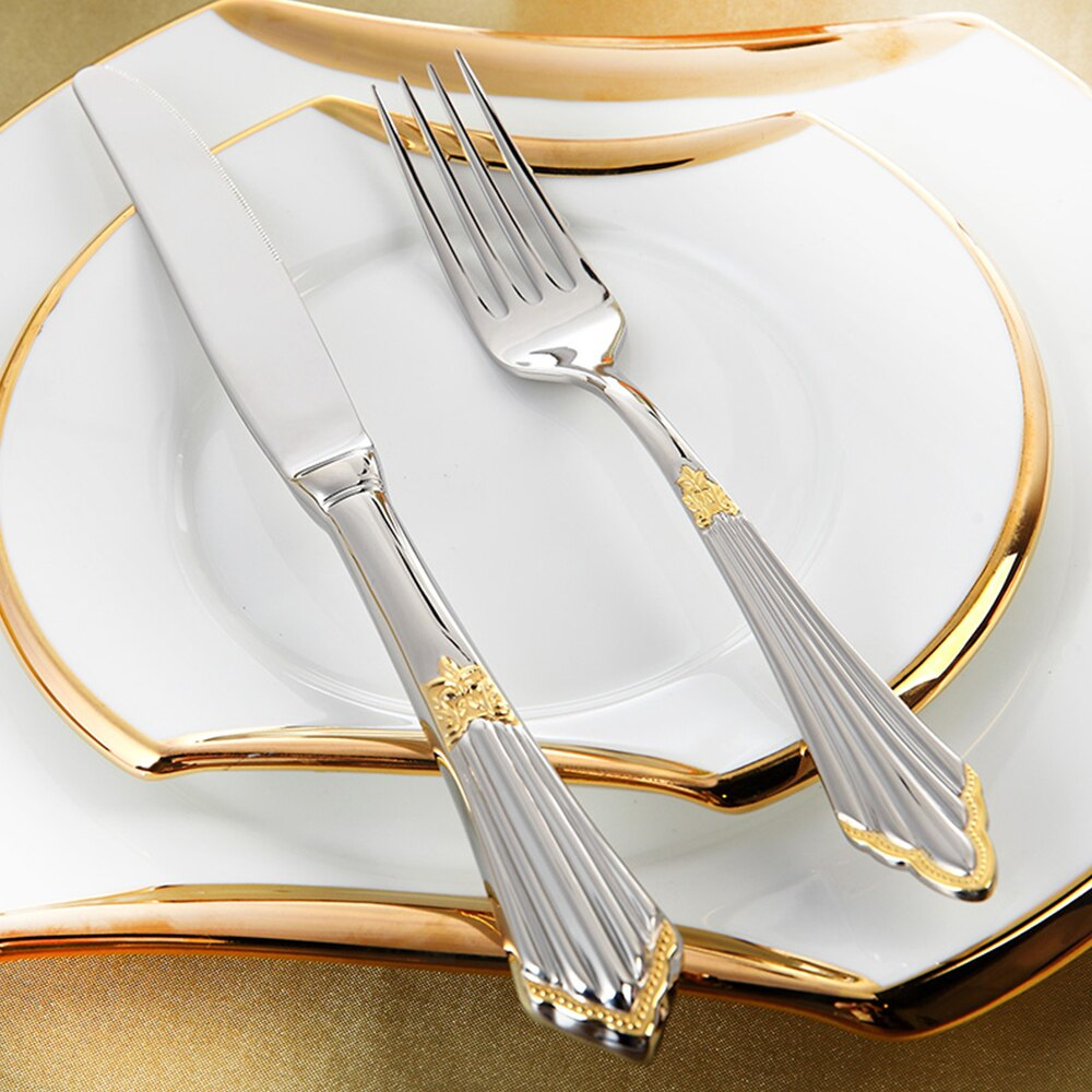 EleganceLux Premium Besteck Set | 24-teilig | Edelstahl Besteck mit Gold-Akzenten | Modern & Zeitlos für Zuhause