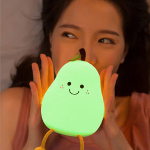 Pearlum Kreative LED Nachtlampe | Silikon Birnenform | USB-Tischleuchte | Sieben Farben Stimmungslicht