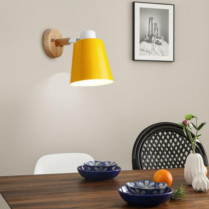 Woodoria Minimalistische Wandlampe | Eisen & Holz | Farbige Wandleuchte | Nordic Design