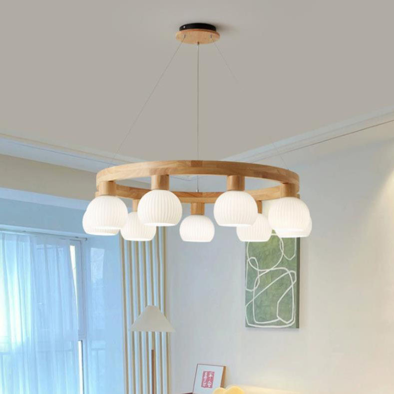 ZenLustre Japanisches Design Kronleuchter | Holzring & Glas | 3/6/9 Flammen | Modern & Stilvoll