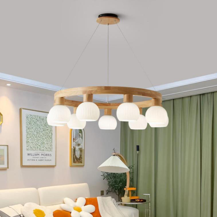 ZenLustre Japanisches Design Kronleuchter | Holzring & Glas | 3/6/9 Flammen | Modern & Stilvoll