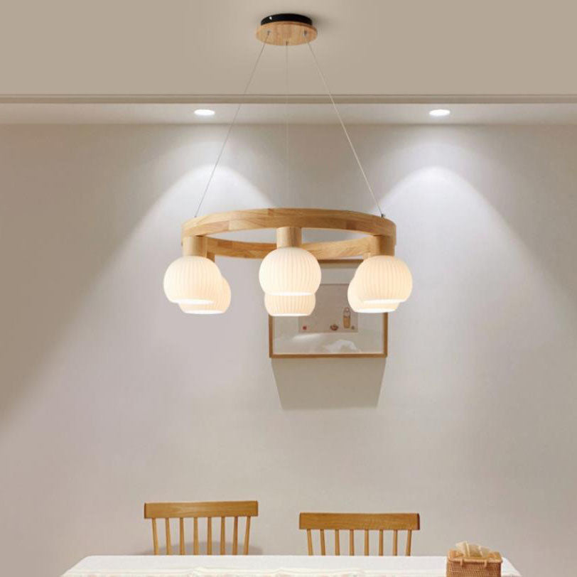 ZenLustre Japanisches Design Kronleuchter | Holzring & Glas | 3/6/9 Flammen | Modern & Stilvoll