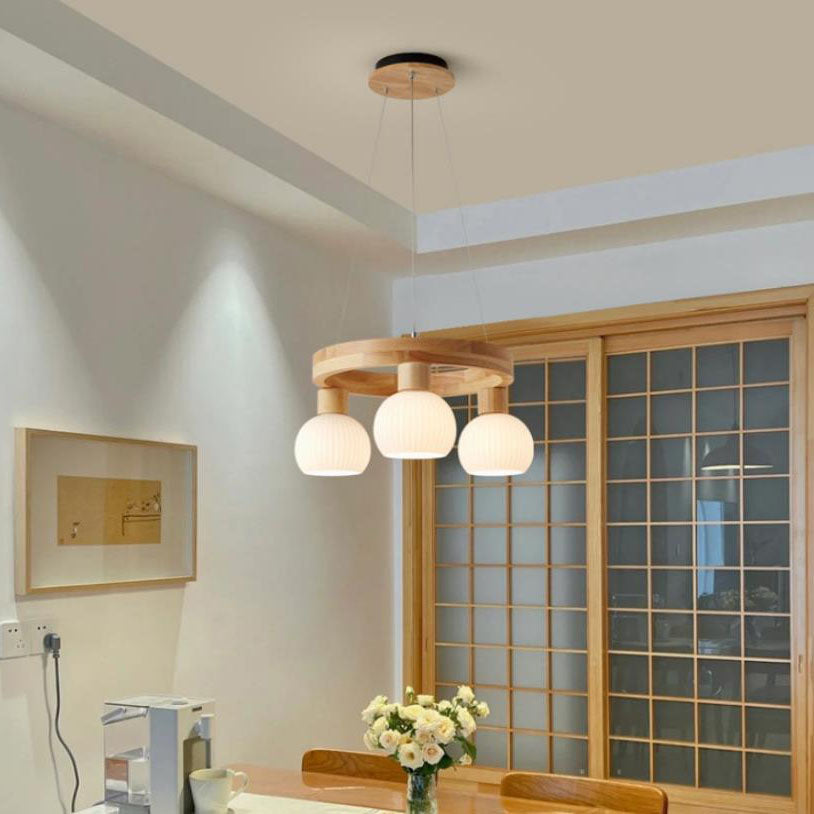 ZenLustre Japanisches Design Kronleuchter | Holzring & Glas | 3/6/9 Flammen | Modern & Stilvoll