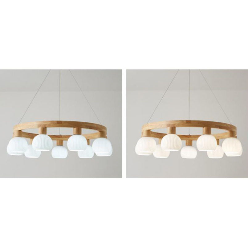 ZenLustre Japanisches Design Kronleuchter | Holzring & Glas | 3/6/9 Flammen | Modern & Stilvoll