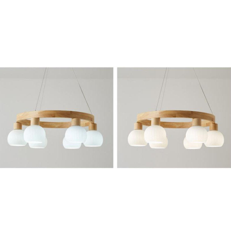 ZenLustre Japanisches Design Kronleuchter | Holzring & Glas | 3/6/9 Flammen | Modern & Stilvoll