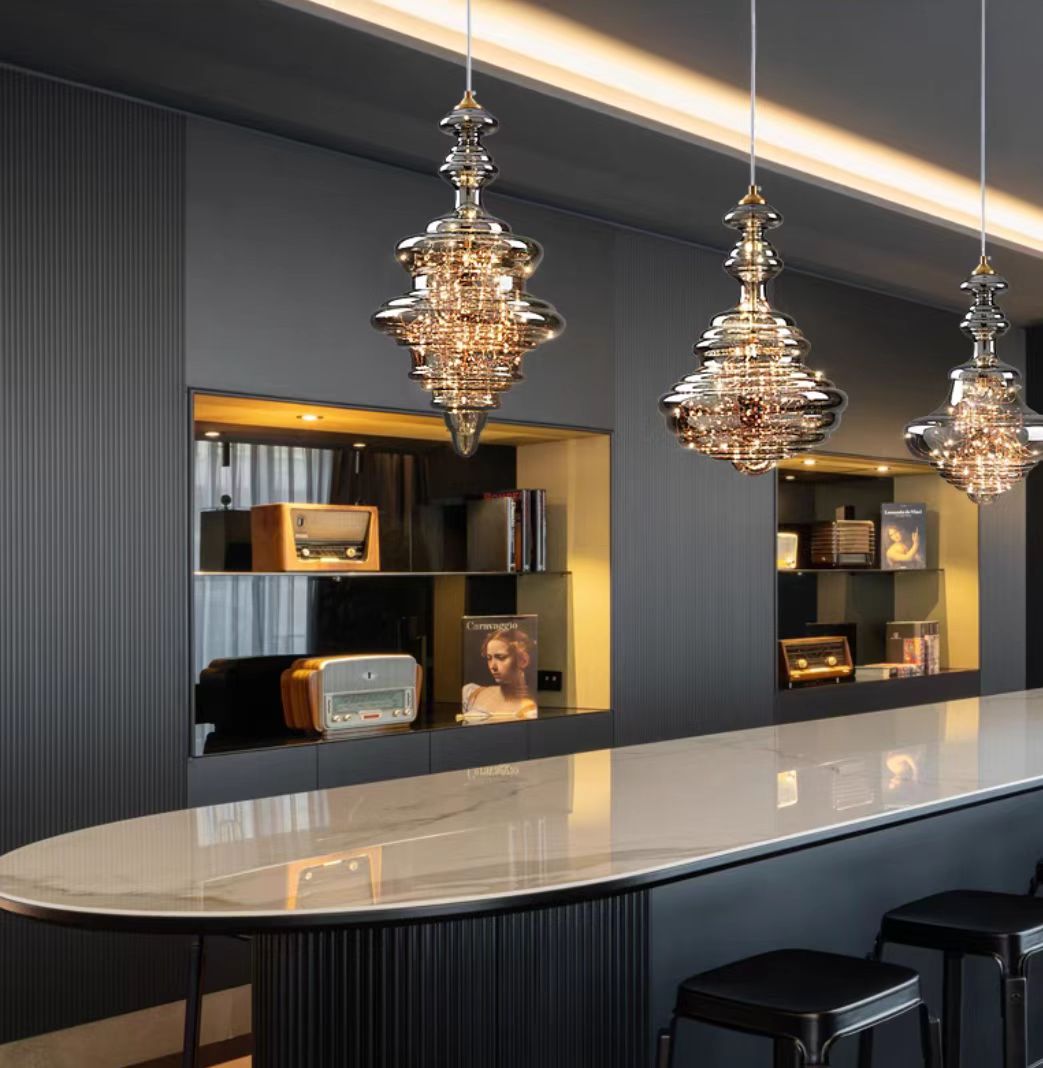 StarLuxe Moderne Graue Glas-Sternenhimmel Pendelleuchte | Dimmbar | Elegante Beleuchtung für Wohn- und Esszimmer