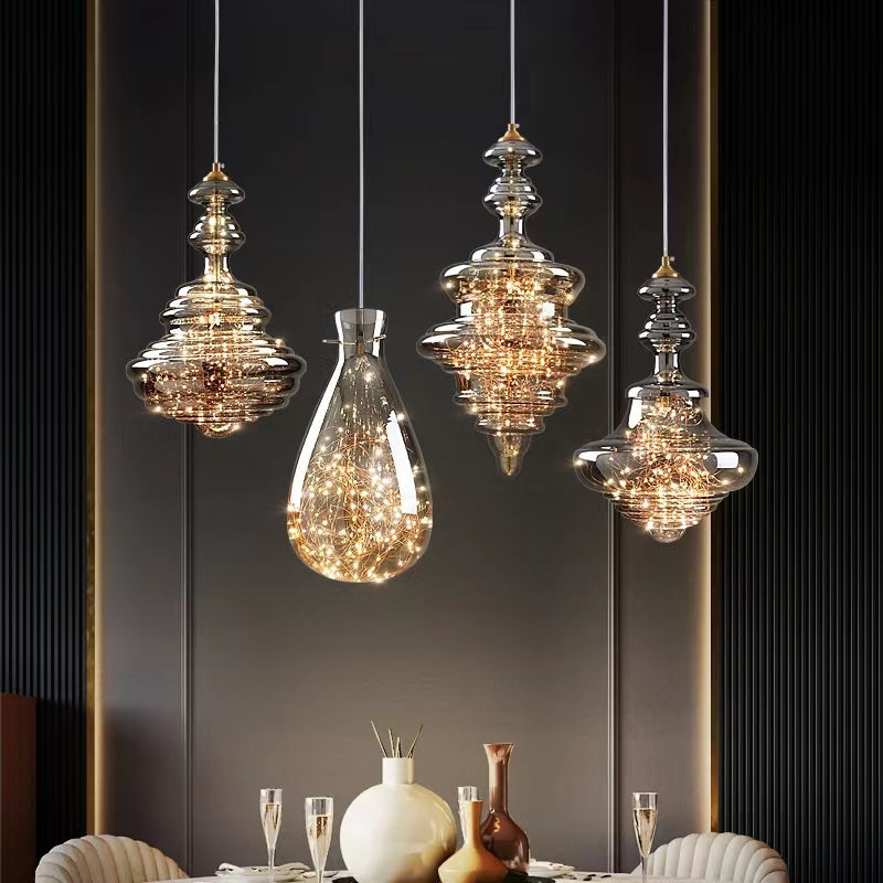 StarLuxe Moderne Graue Glas-Sternenhimmel Pendelleuchte | Dimmbar | Elegante Beleuchtung für Wohn- und Esszimmer