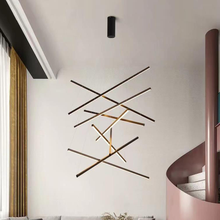 GeoLuma Nordic LED Kronleuchter | Geometrisches Linien-Design aus Eisen & Aluminium | 3-9 Flammen | Modern & Energieeffizient