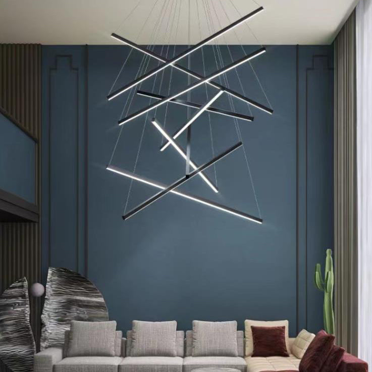 GeoLuma Nordic LED Kronleuchter | Geometrisches Linien-Design aus Eisen & Aluminium | 3-9 Flammen | Modern & Energieeffizient