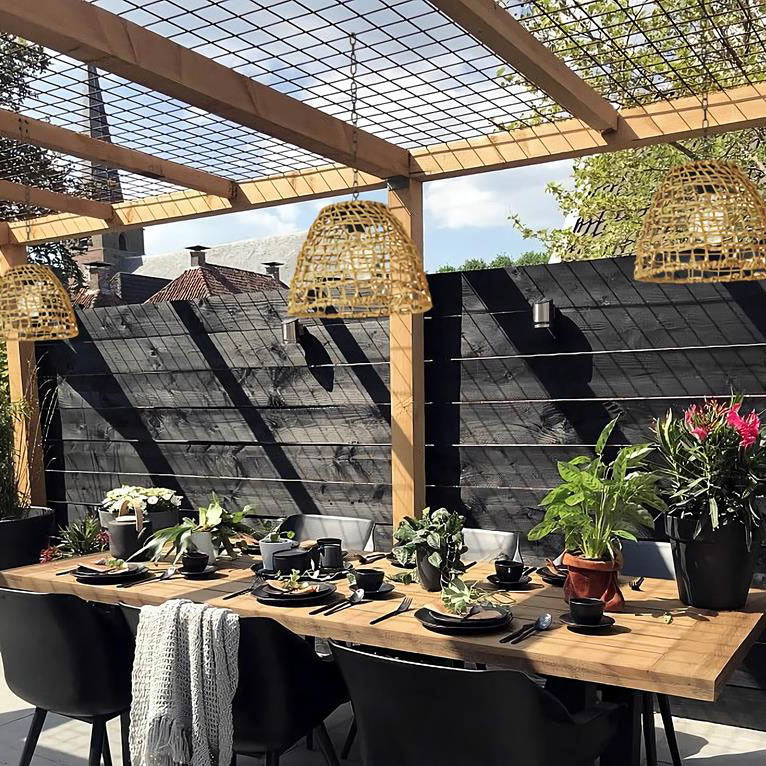RustiCage Solar Hängelampe | Eisen- und Rattandesign | Wetterfest | LED Beleuchtung | Für Terrasse & Garten