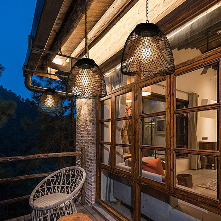 RustiCage Solar Hängelampe | Eisen- und Rattandesign | Wetterfest | LED Beleuchtung | Für Terrasse & Garten