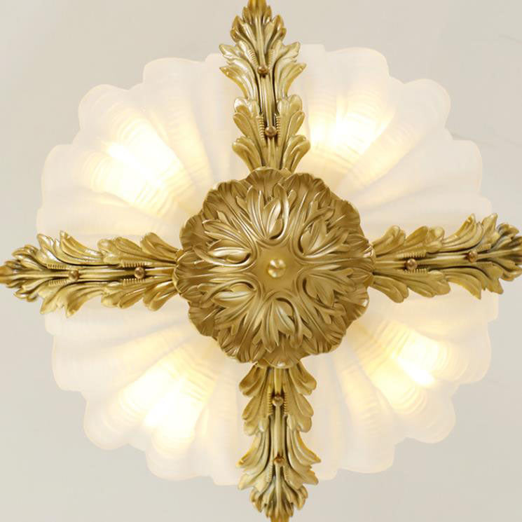 ShellLux Kronleuchter im Art-Deco-Stil | Muschelform mit Messingrahmen | 3/4 Lichter | Für Wohnzimmer