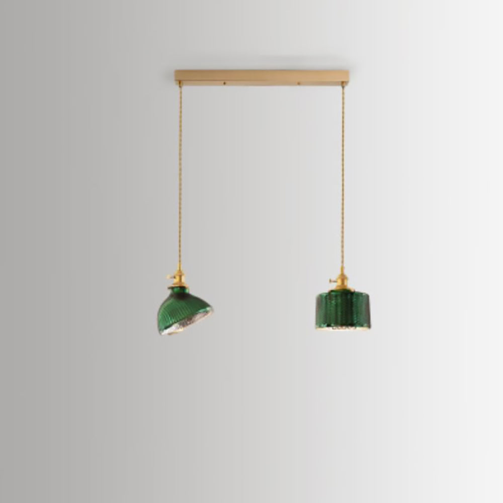 VerdiGlow Nordic Vintage Kronleuchter | Messing & Grünes Glas | 1/2/3-Licht Hängelampe | Elegantes Design