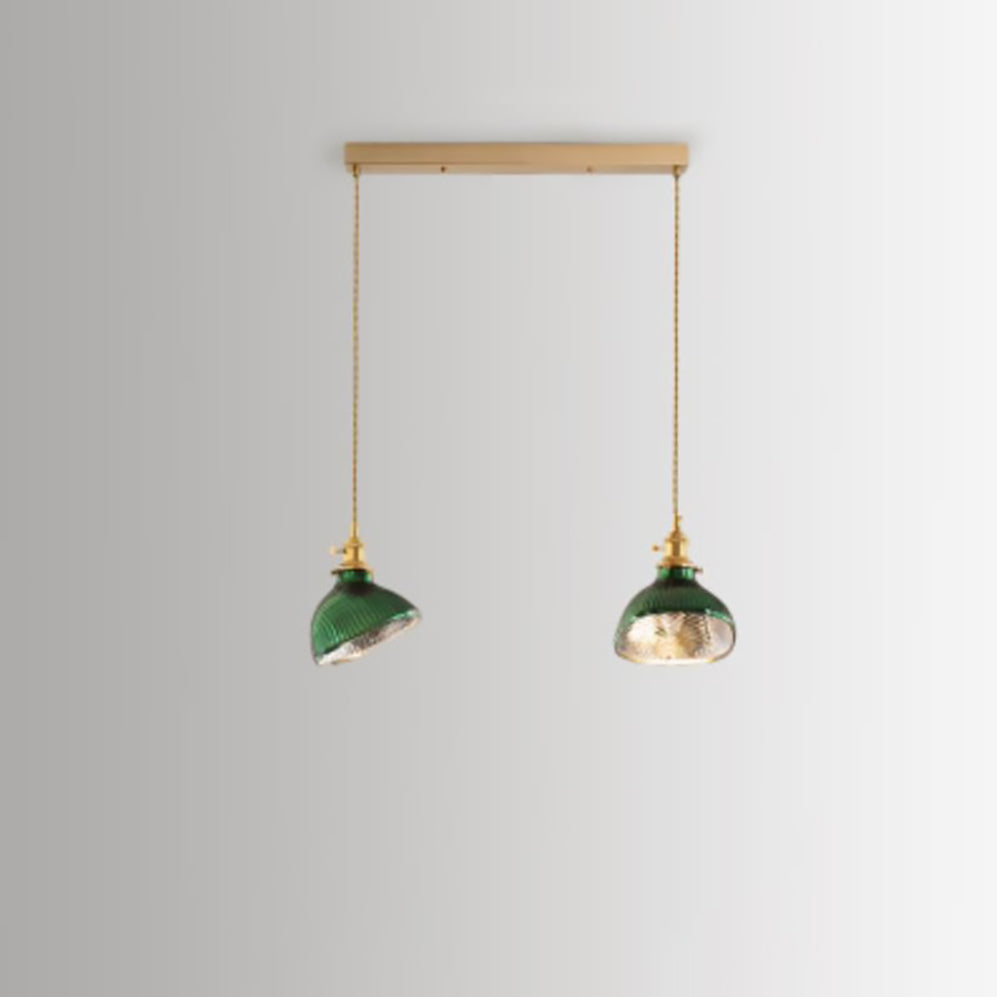 VerdiGlow Nordic Vintage Kronleuchter | Messing & Grünes Glas | 1/2/3-Licht Hängelampe | Elegantes Design