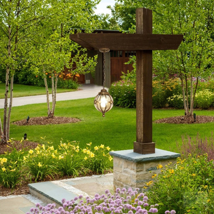 EuroLuxe Aluminium Pendelleuchte | Wasserdicht | Außenleuchte mit Glaskugel | Garten & Terrasse