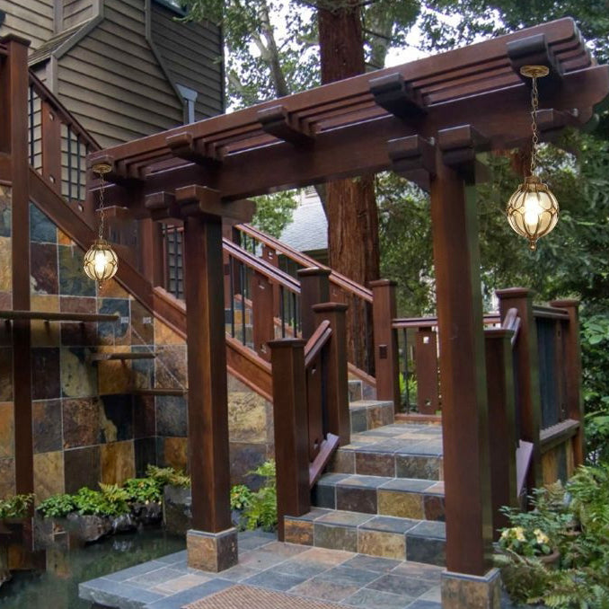 EuroLuxe Aluminium Pendelleuchte | Wasserdicht | Außenleuchte mit Glaskugel | Garten & Terrasse