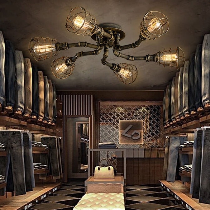 RustiBeam Industrielle Vintage Deckenleuchte | 4/6/8 Lichter | Wasserrohr-Design aus Eisen