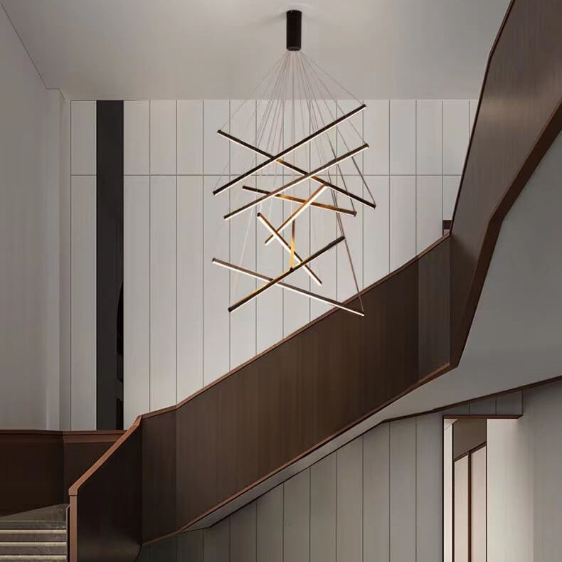 GeoLuma Nordic LED Kronleuchter | Geometrisches Linien-Design aus Eisen & Aluminium | 3-9 Flammen | Modern & Energieeffizient