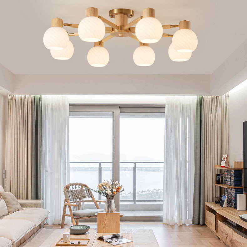 TranquiLight Wabi-Sabi Deckenleuchte | Minimalistisches Design | Holz & Glas | 3/6/8-Licht Lampe