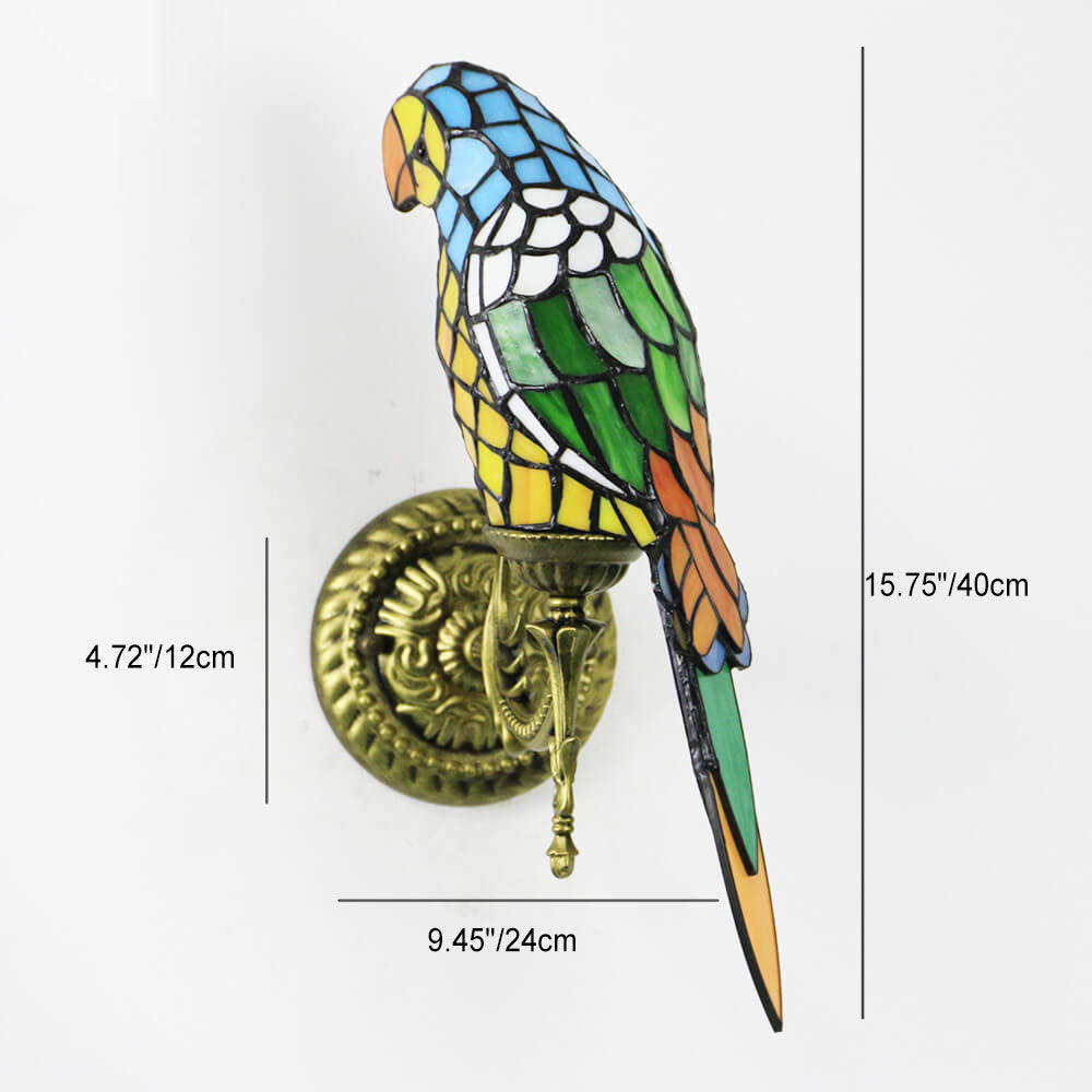 ParrotGlow Tiffany Wandlampe | Vintage Design | Buntglas & Papagei-Optik | 1-flammig