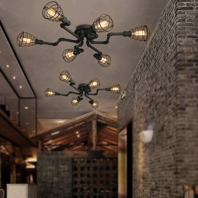 RustiBeam Industrielle Vintage Deckenleuchte | 4/6/8 Lichter | Wasserrohr-Design aus Eisen