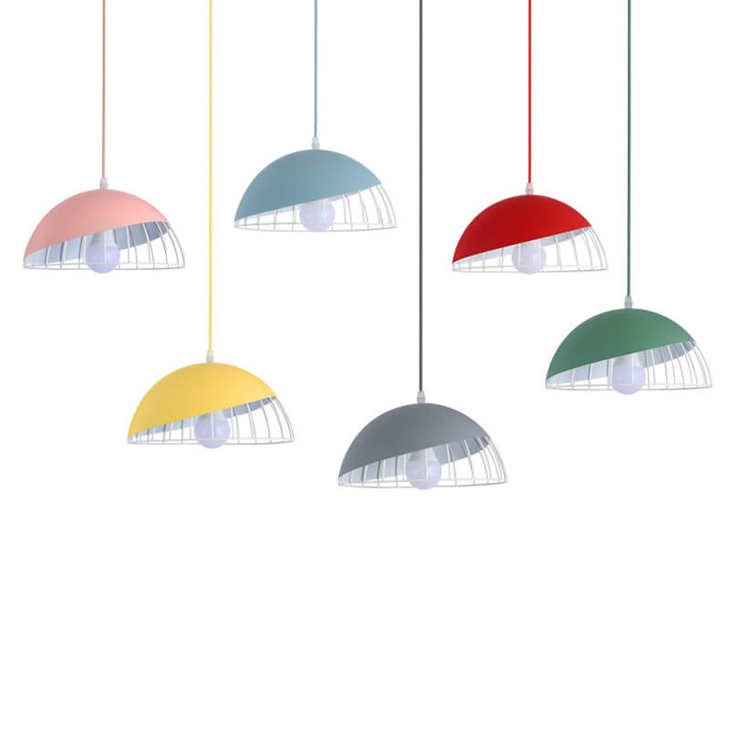 CageLine Nordic Pendelleuchte | Macaron Aluminium-Design | 1-flammige Drahtkäfig-Lampe | Farbenfrohe Eleganz