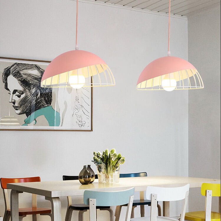 CageLine Nordic Pendelleuchte | Macaron Aluminium-Design | 1-flammige Drahtkäfig-Lampe | Farbenfrohe Eleganz