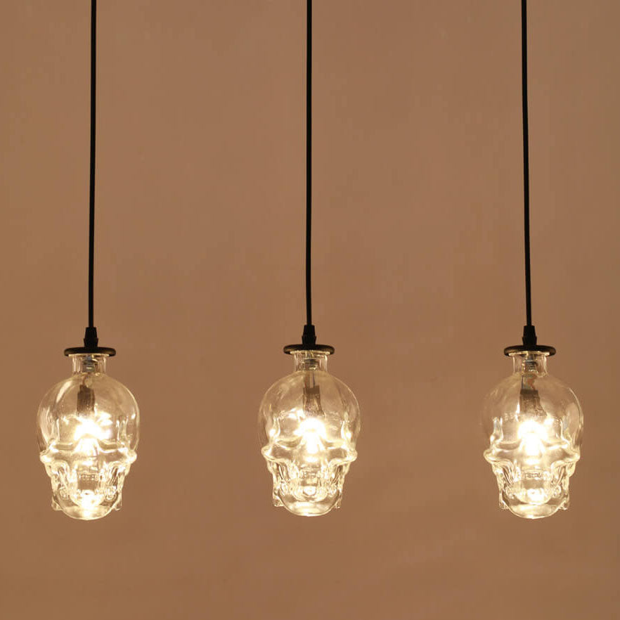 LunaVortex Skull Glas Kronleuchter | 3-Licht Design | Stilvolle Beleuchtung | Einzigartige Dekoration für Esszimmer & Wohnzimmer
