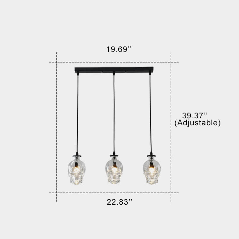 LunaVortex Skull Glas Kronleuchter | 3-Licht Design | Stilvolle Beleuchtung | Einzigartige Dekoration für Esszimmer & Wohnzimmer