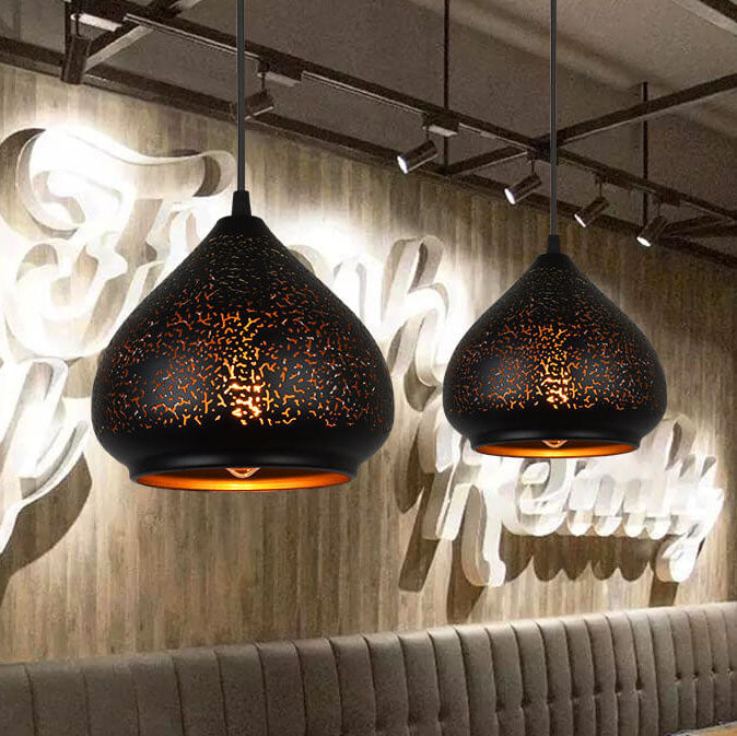 LumiÉclat Vintage Pendelleuchte | Metall mit Ätzdesign | Einflammige Hängelampe | Perfekt für Esszimmer & Küche